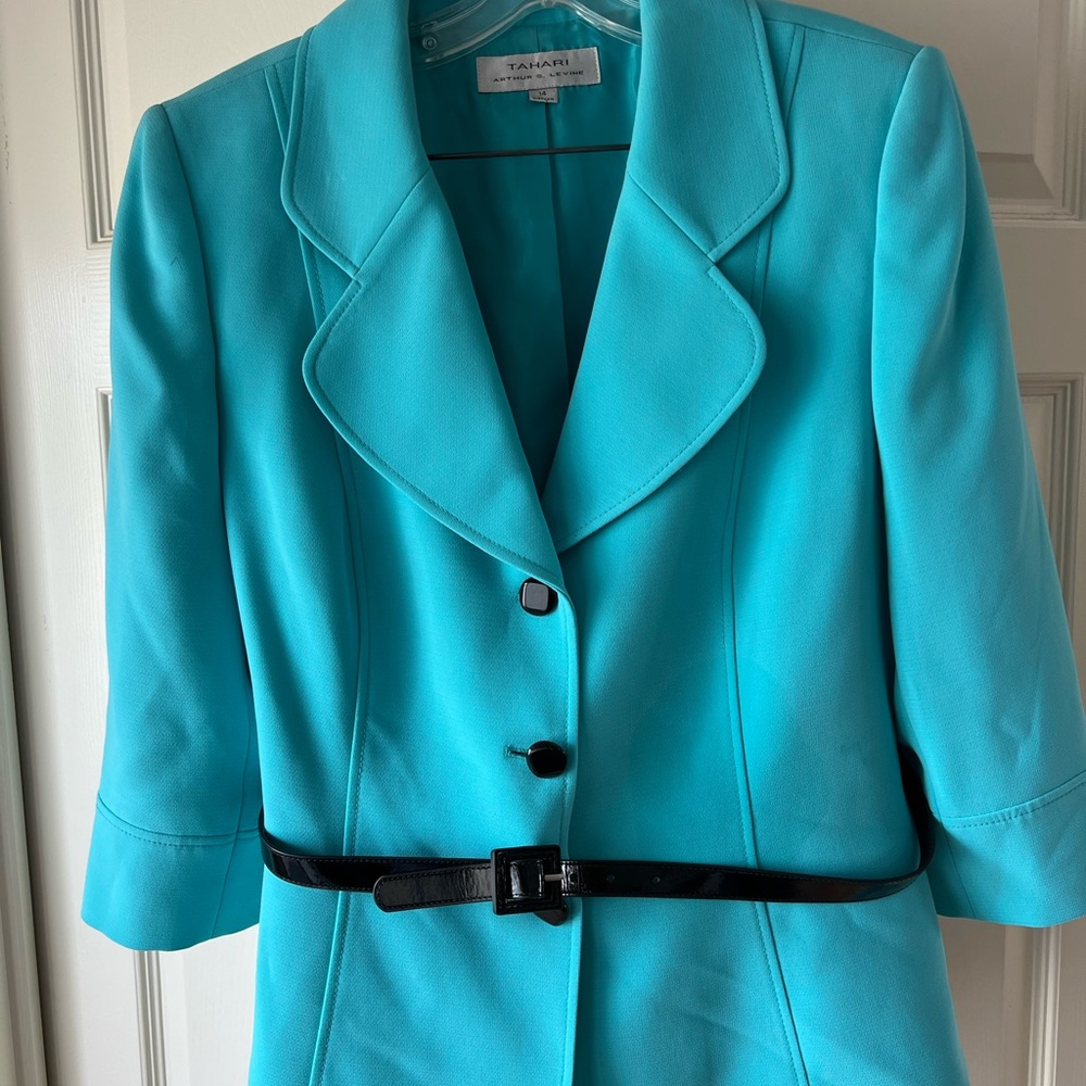 Tahari Women's Turquoise Blazer with Black Belt